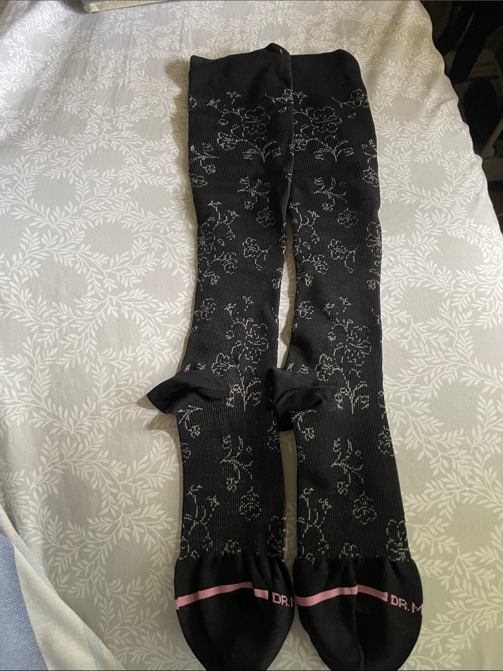 Women’s Dr Motion Compression Socks - Black Floral Knee-High Socks